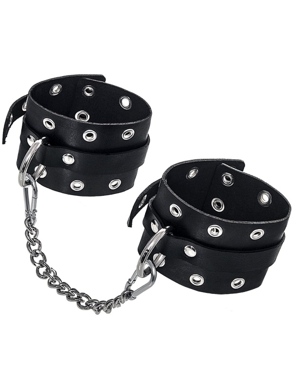 Черные кожаные однослойные оковы с люверсами