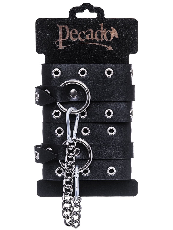 Черные кожаные однослойные оковы с люверсами