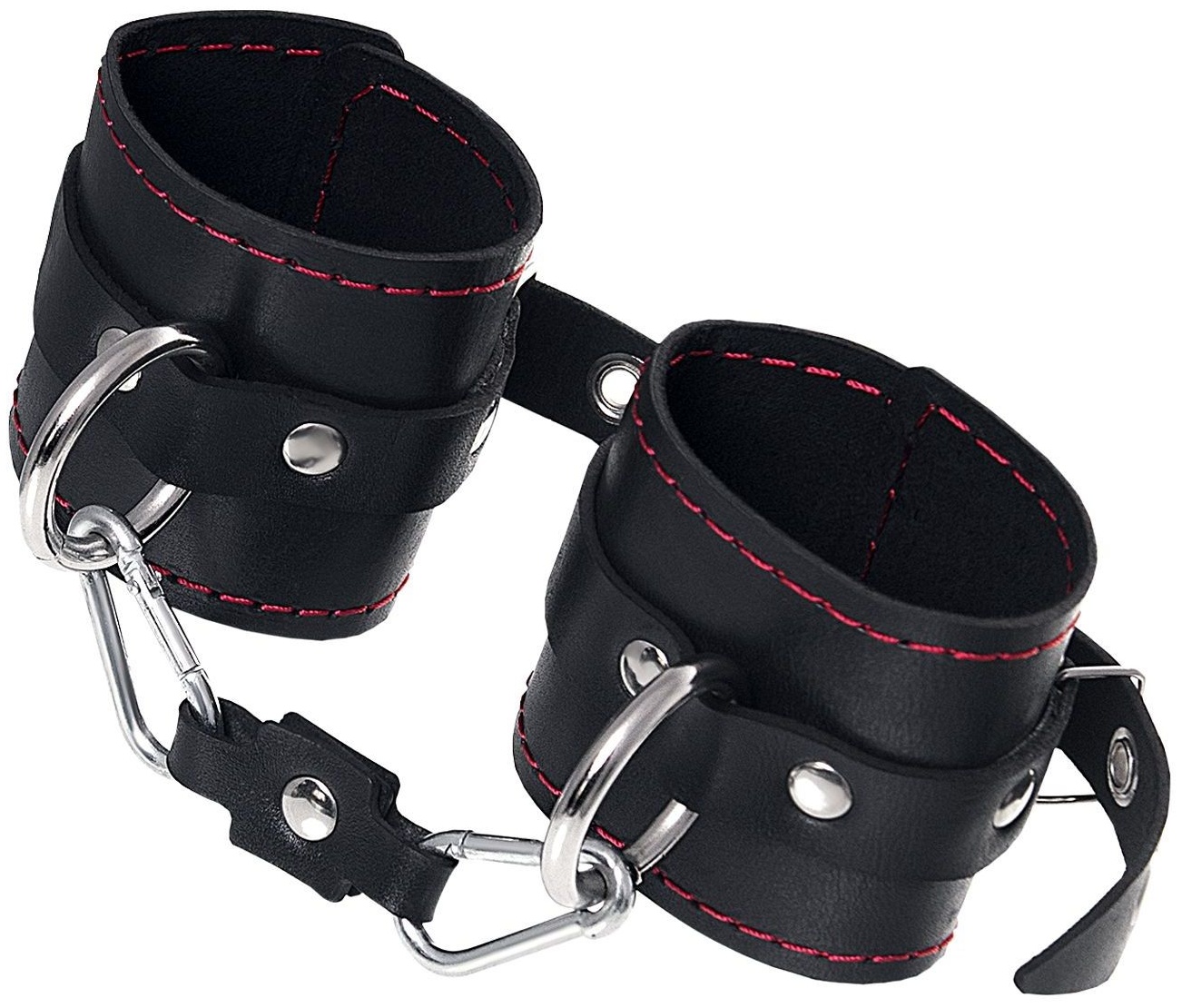 Черные кожаные однослойные наручники с контрастной строчкой