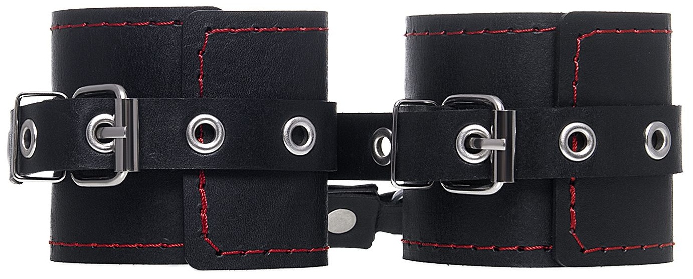 Черные кожаные однослойные наручники с контрастной строчкой