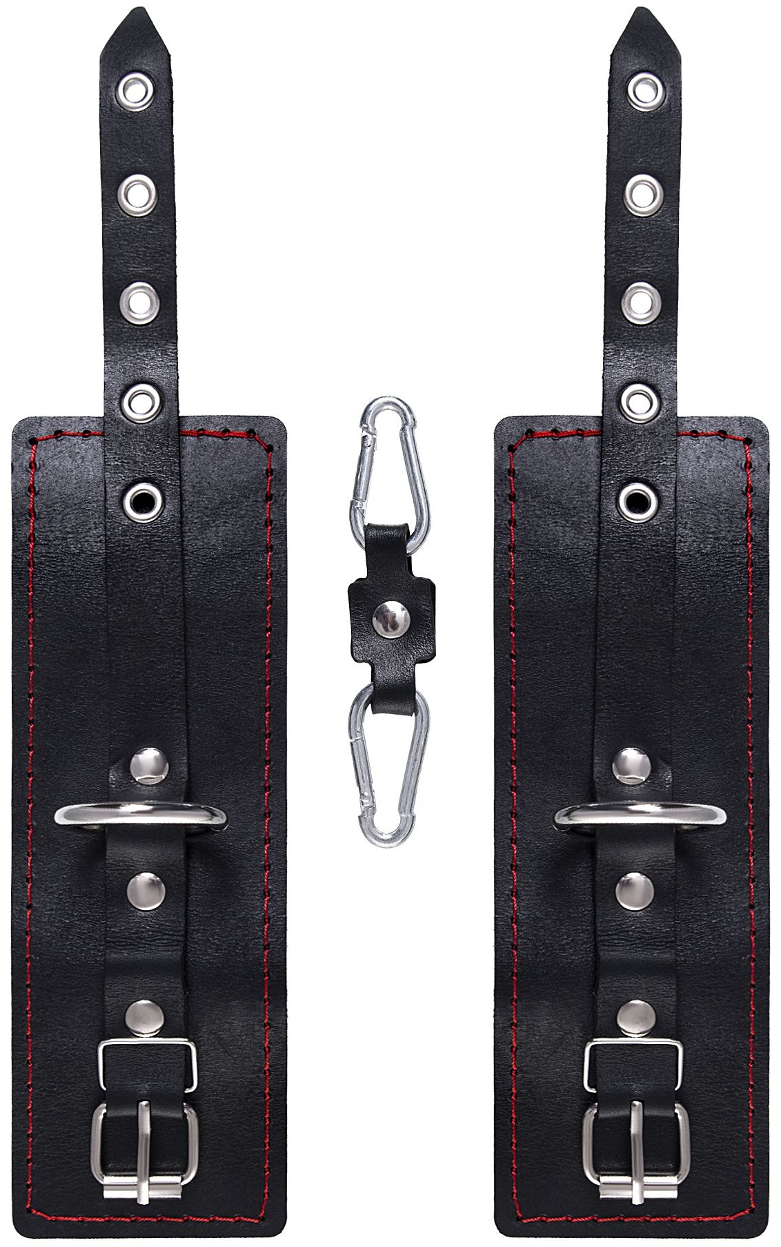 Черные кожаные однослойные наручники с контрастной строчкой