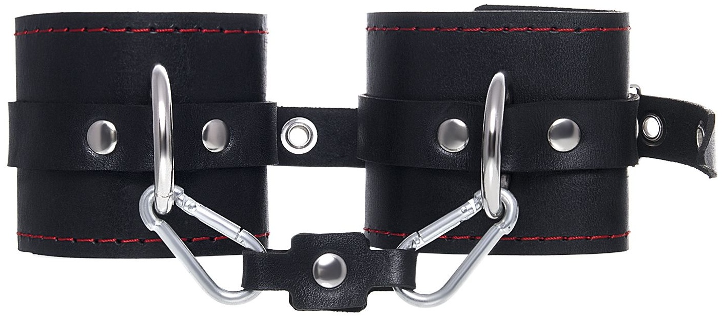 Черные кожаные однослойные наручники с контрастной строчкой