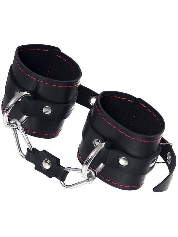 Черные кожаные однослойные наручники с контрастной строчкой