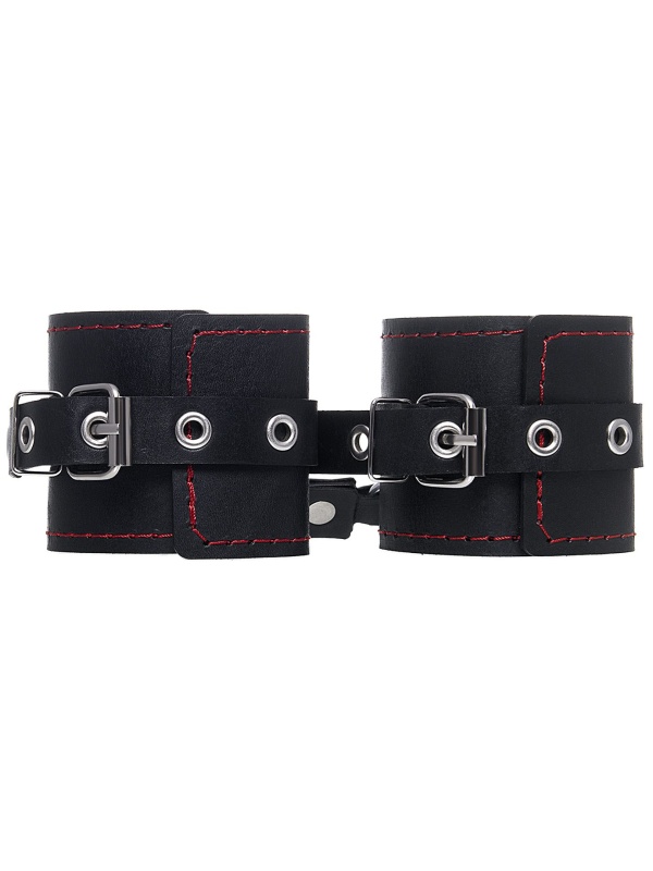 Черные кожаные однослойные наручники с контрастной строчкой