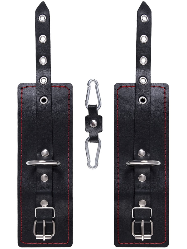 Черные кожаные однослойные наручники с контрастной строчкой