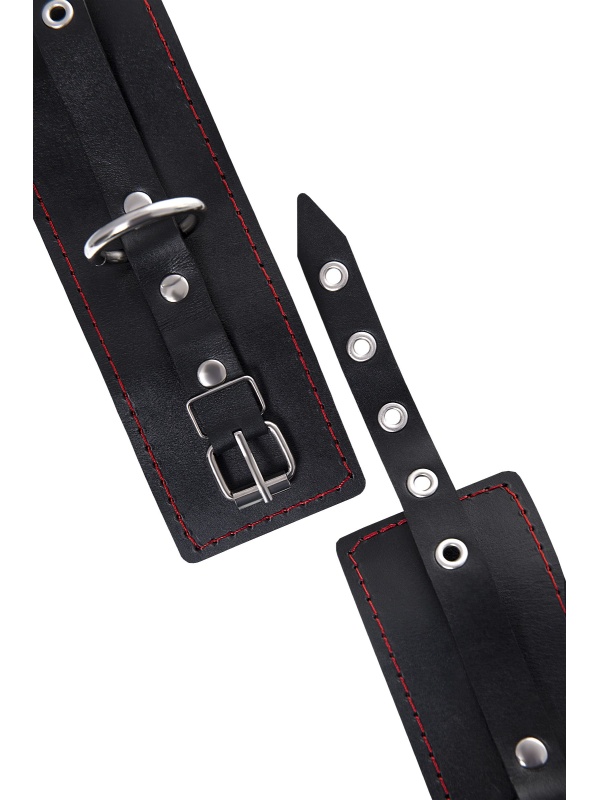 Черные кожаные однослойные наручники с контрастной строчкой