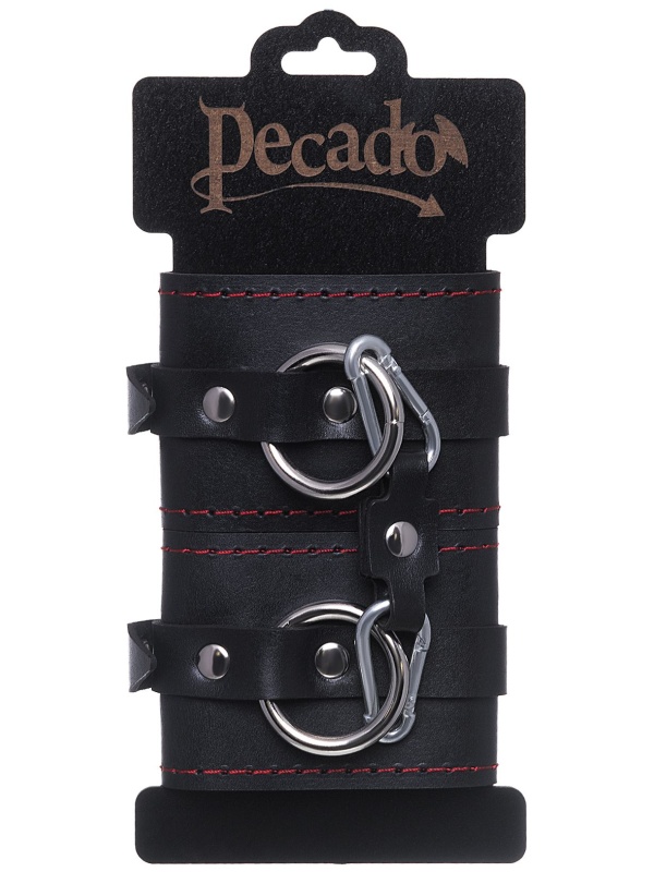 Черные кожаные однослойные наручники с контрастной строчкой