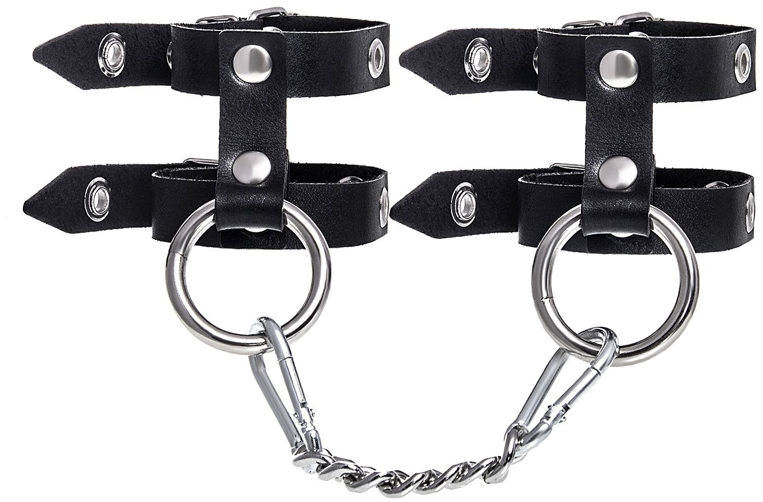 Черные однослойные кожаные наручники из двух ремешков