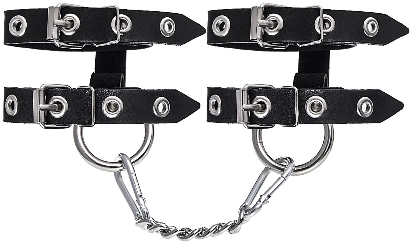 Черные однослойные кожаные наручники из двух ремешков