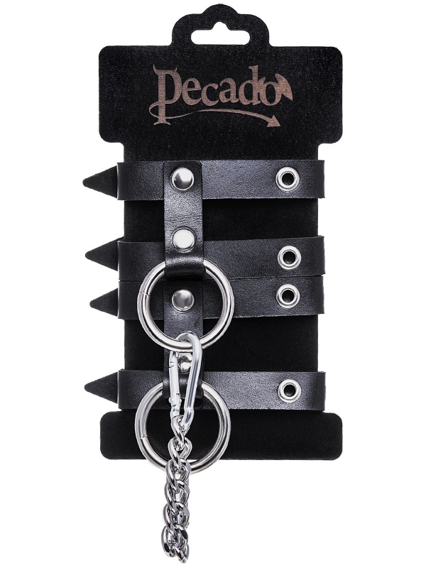 Черные однослойные кожаные наручники из двух ремешков