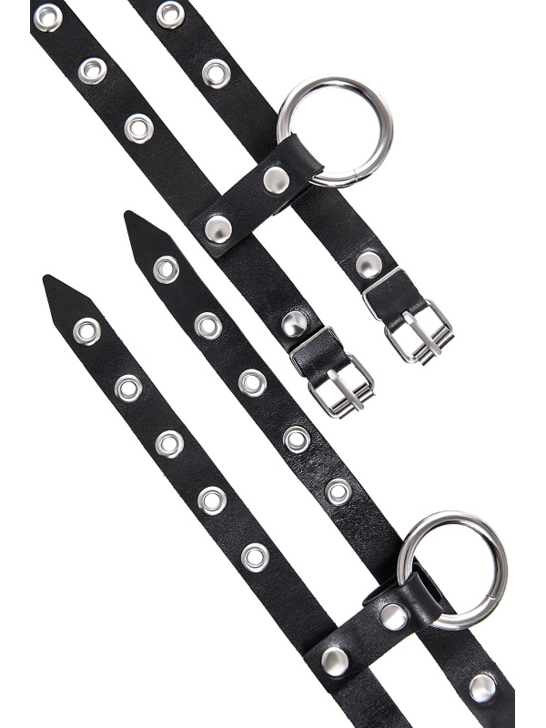 Черные однослойные кожаные наручники из двух ремешков