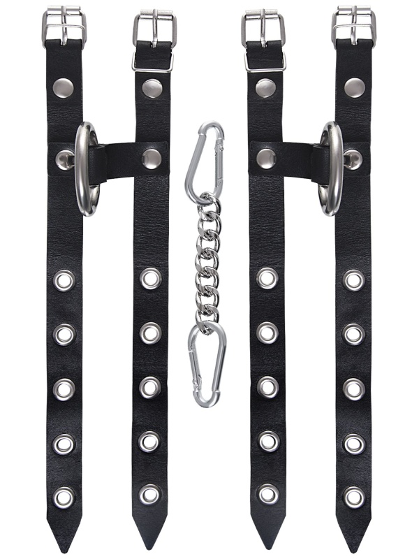 Черные однослойные кожаные наручники из двух ремешков