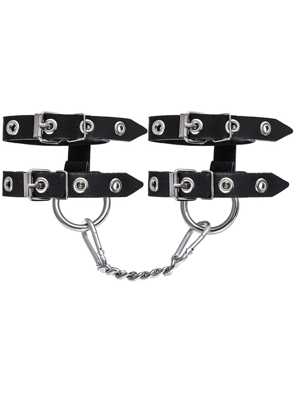 Черные однослойные кожаные наручники из двух ремешков