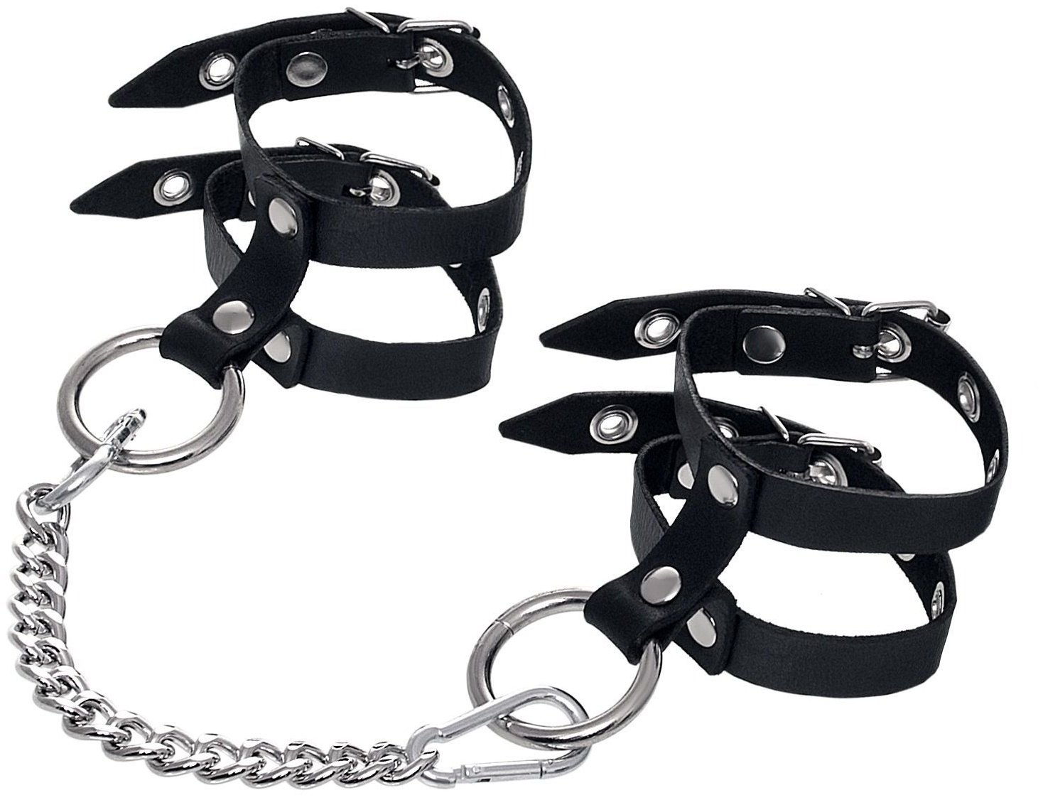 Черные однослойные кожаные оковы из двух ремешков