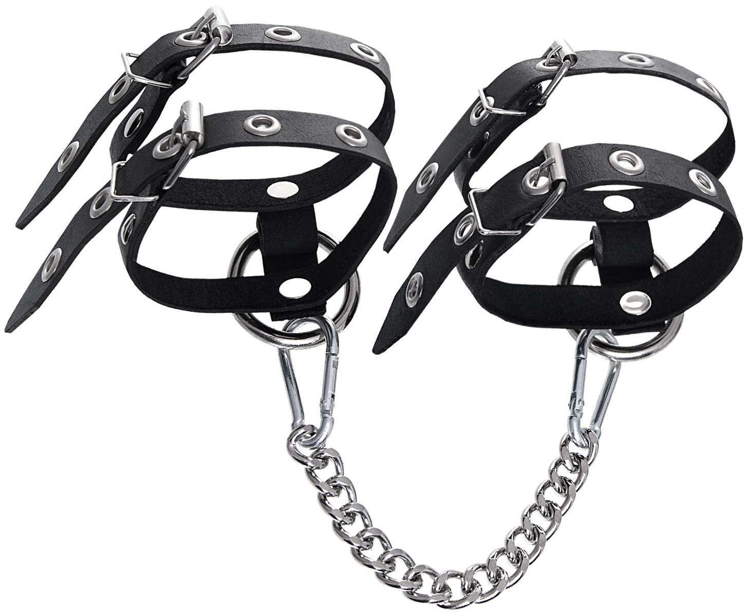 Черные однослойные кожаные оковы из двух ремешков