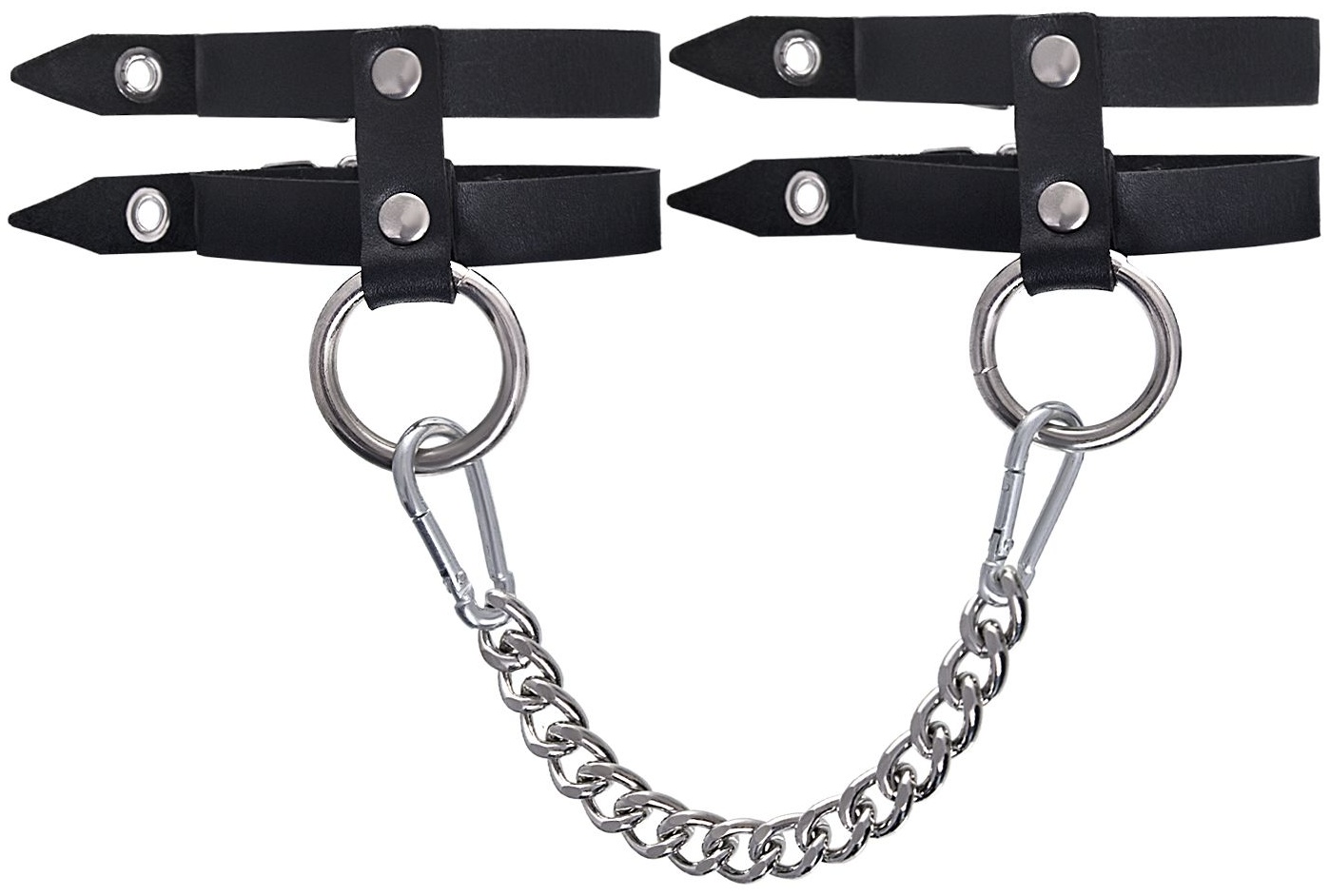 Черные однослойные кожаные оковы из двух ремешков