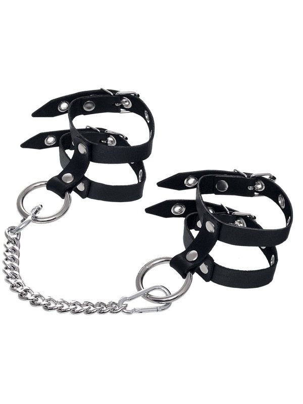 Черные однослойные кожаные оковы из двух ремешков