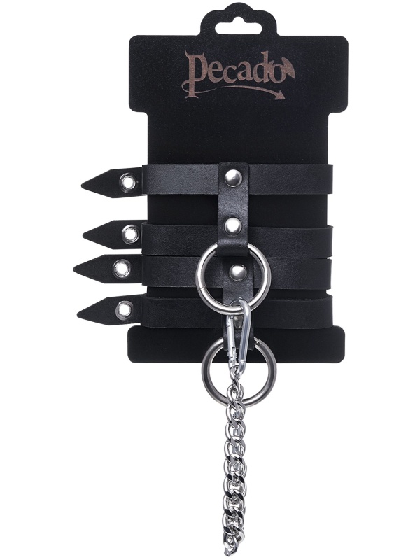 Черные однослойные кожаные оковы из двух ремешков