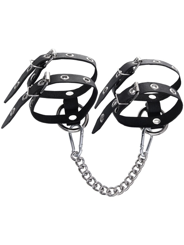 Черные однослойные кожаные оковы из двух ремешков