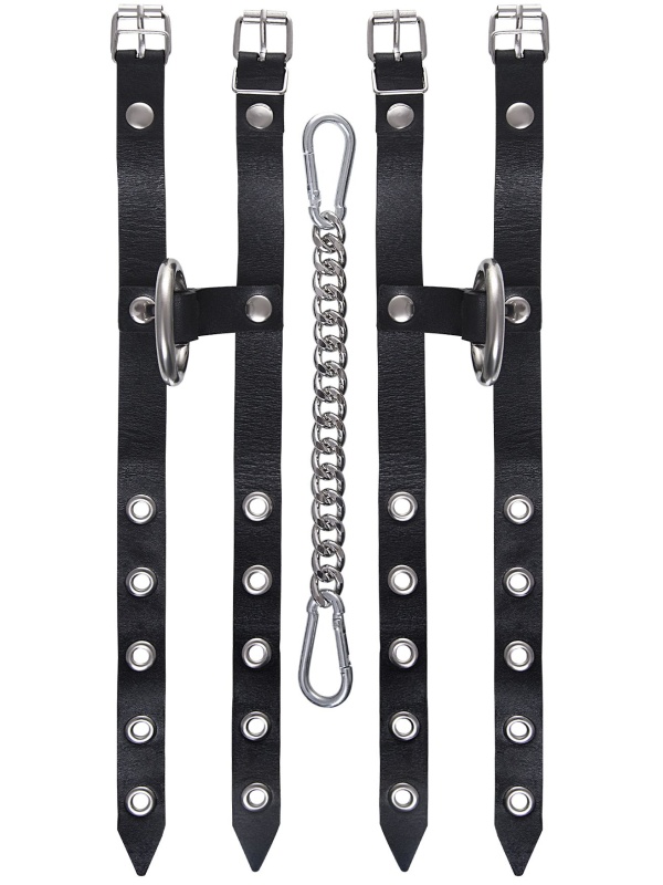 Черные однослойные кожаные оковы из двух ремешков