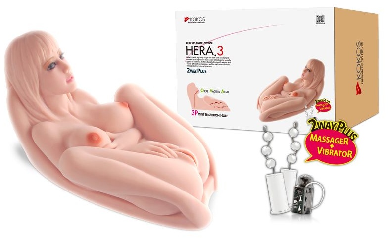 Реалистичный торс-девушка Hera 3 с тремя тугими отверстиями, вибрацией, ротацией и голосом