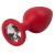 Красная силиконовая анальная пробка с прозрачным стразом - 8,2 см.