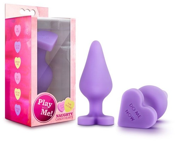 Фиолетовая анальная пробка Naughty Candy Heart Do Me Now - 8,9 см.