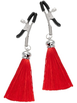 Зажимы на соски «Прищепки» с красными кисточками из шелка
