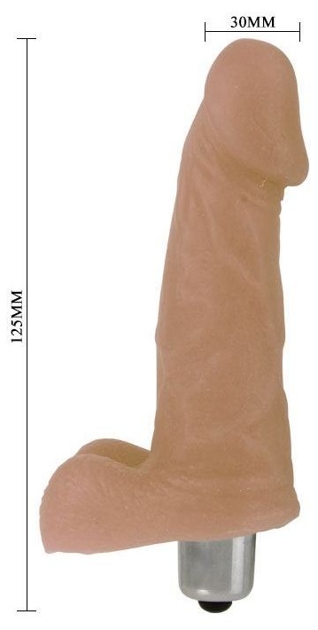 Телесный мини-вибромассажер с мошонкой - 12,5 см.