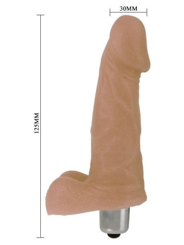 Телесный мини-вибромассажер с мошонкой - 12,5 см.