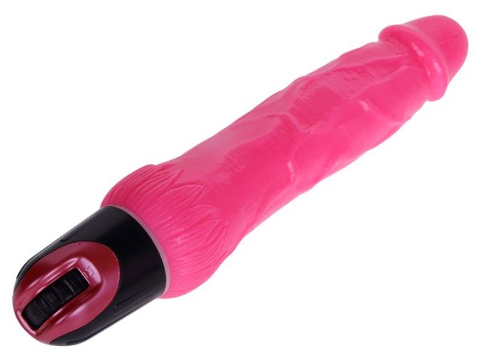 Ярко-розовый вибратор-реалистик с колёсиком - 24 см.