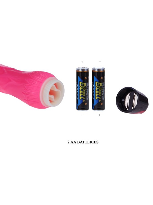 Ярко-розовый вибратор-реалистик с колёсиком - 24 см.