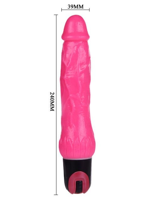 Ярко-розовый вибратор-реалистик с колёсиком - 24 см.