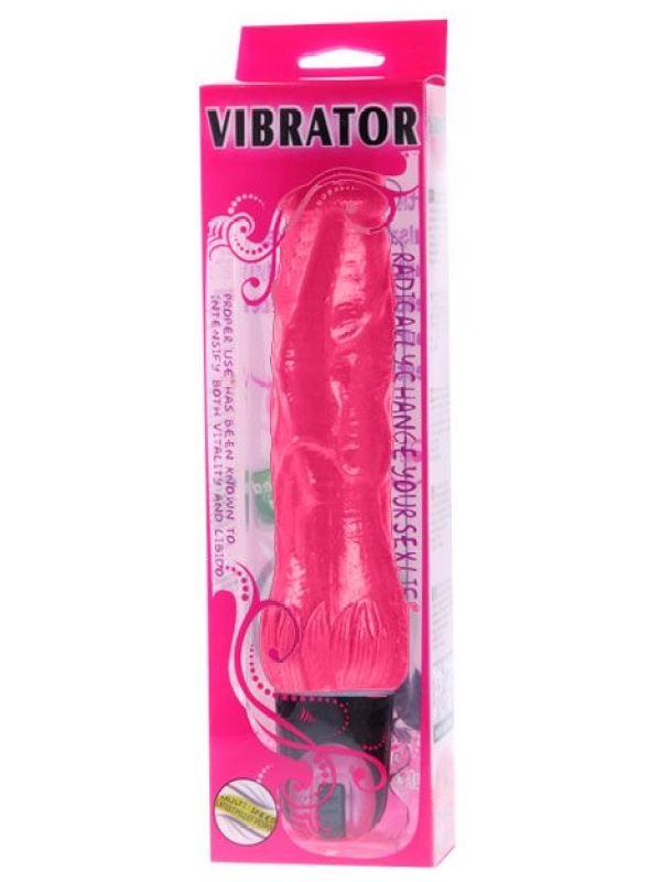 Ярко-розовый вибратор-реалистик с колёсиком - 24 см.