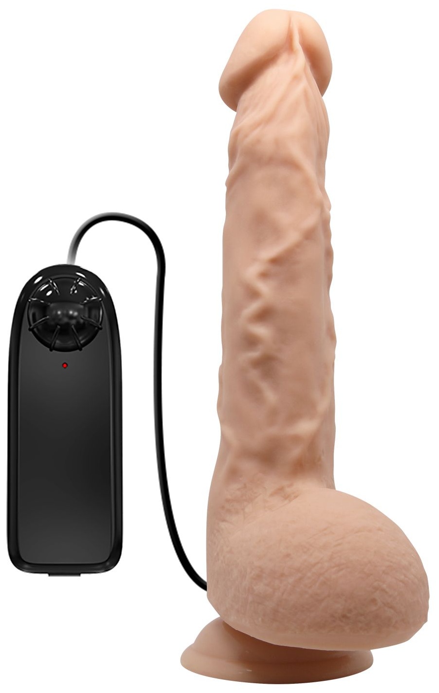 Телесный вибратор с большой мошонкой Jason - 25 см.