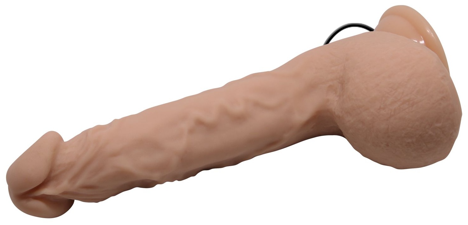 Телесный вибратор с большой мошонкой Jason - 25 см.
