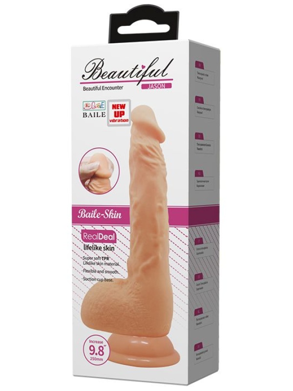 Телесный вибратор с большой мошонкой Jason - 25 см.