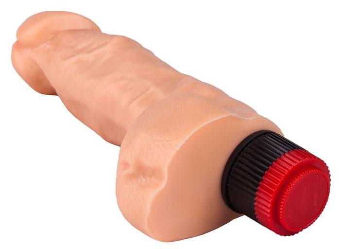 Гелевый вибромассажёр с мошонкой - 17,8 см.