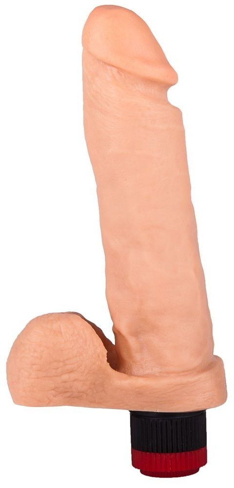 Гелевый виброфаллос с мошонкой - 19 см.