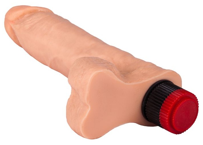 Гелевый виброфаллос с мошонкой - 19 см.