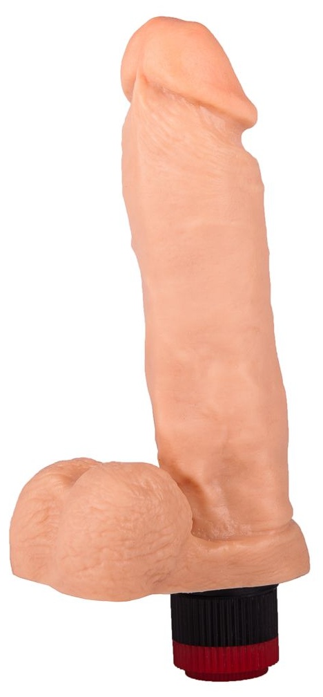 Гелевый виброфаллос с мошонкой - 19 см.