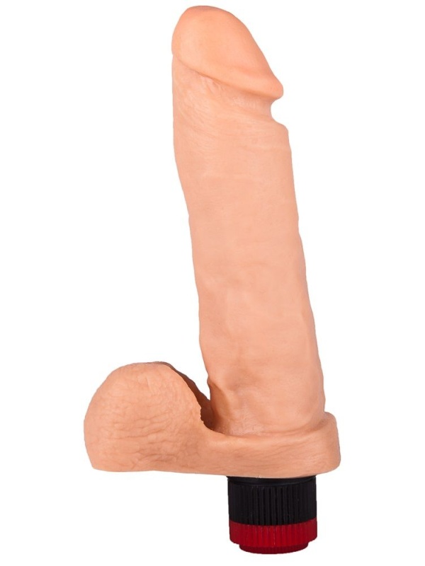 Гелевый виброфаллос с мошонкой - 19 см.