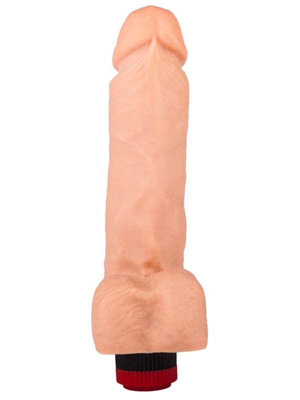 Гелевый виброфаллос с мошонкой - 19 см.