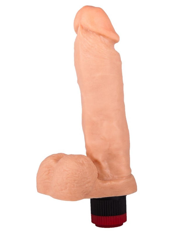 Гелевый виброфаллос с мошонкой - 19 см.