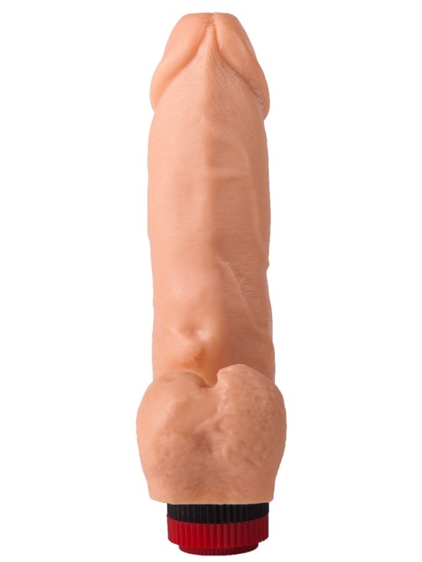 Реалистичный виброфаллос с мошонкой - 15,5 см.