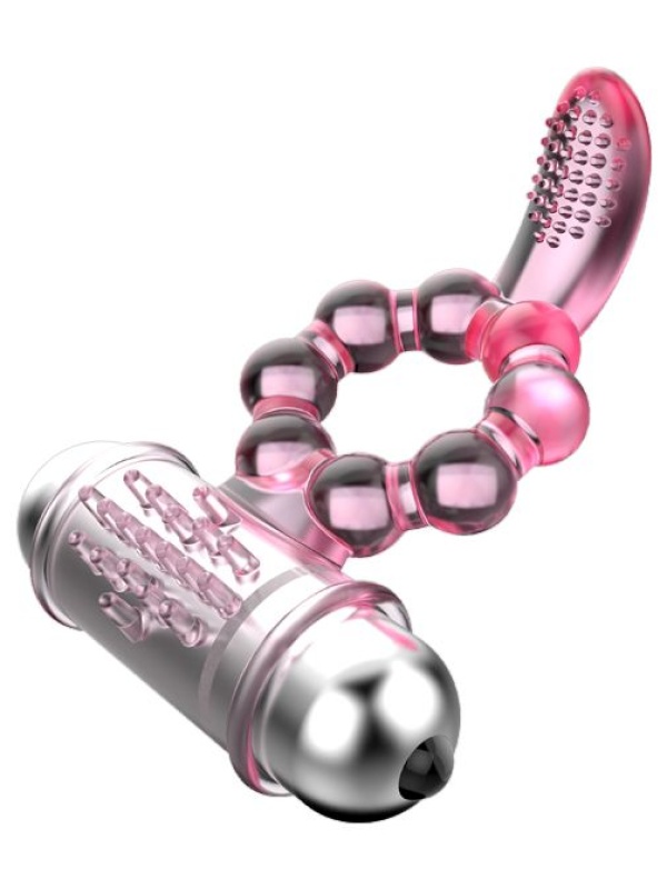 Розовое эрекционное кольцо с вибростимуляцией клитора Baile