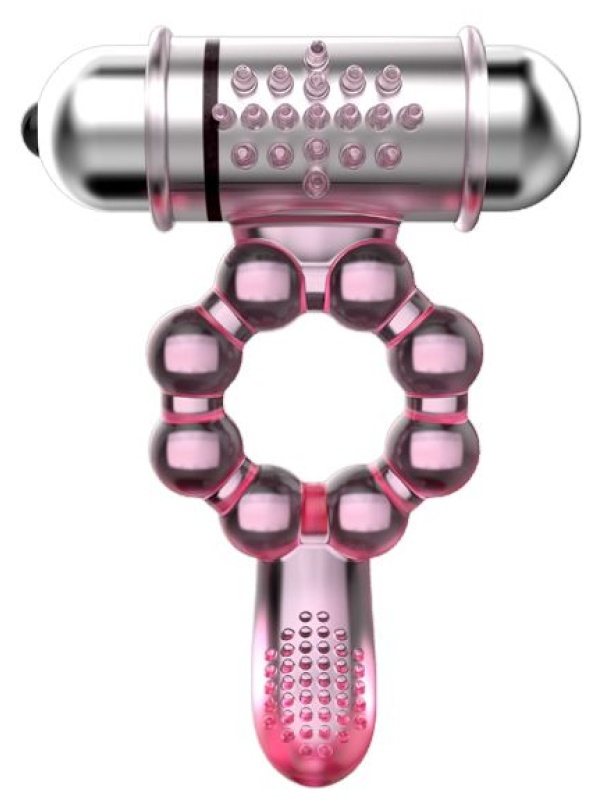 Розовое эрекционное кольцо с вибростимуляцией клитора Baile