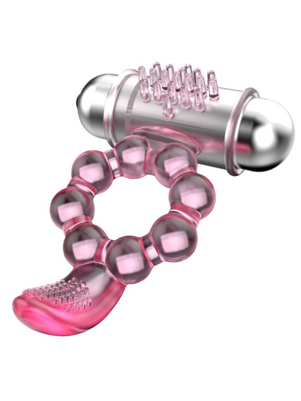 Розовое эрекционное кольцо с вибростимуляцией клитора Baile