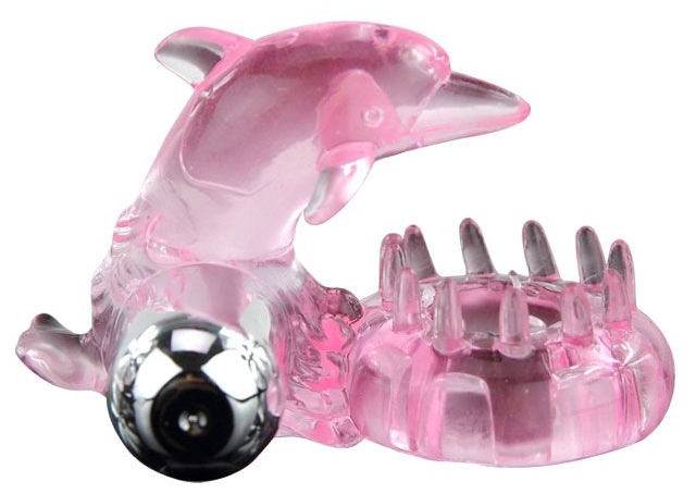 Розовое виброкольцо-дельфин с шипами