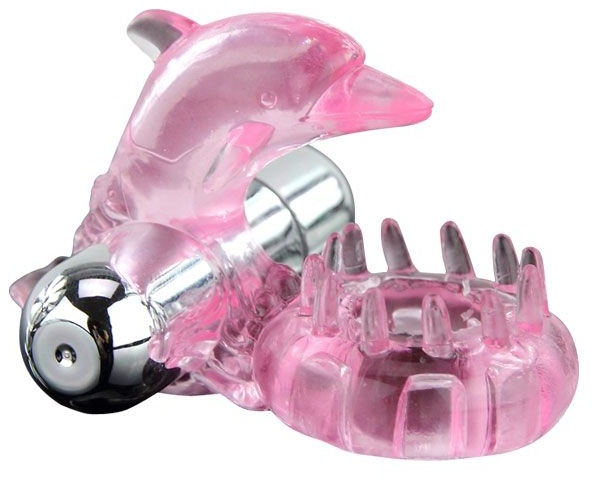 Розовое виброкольцо-дельфин с шипами